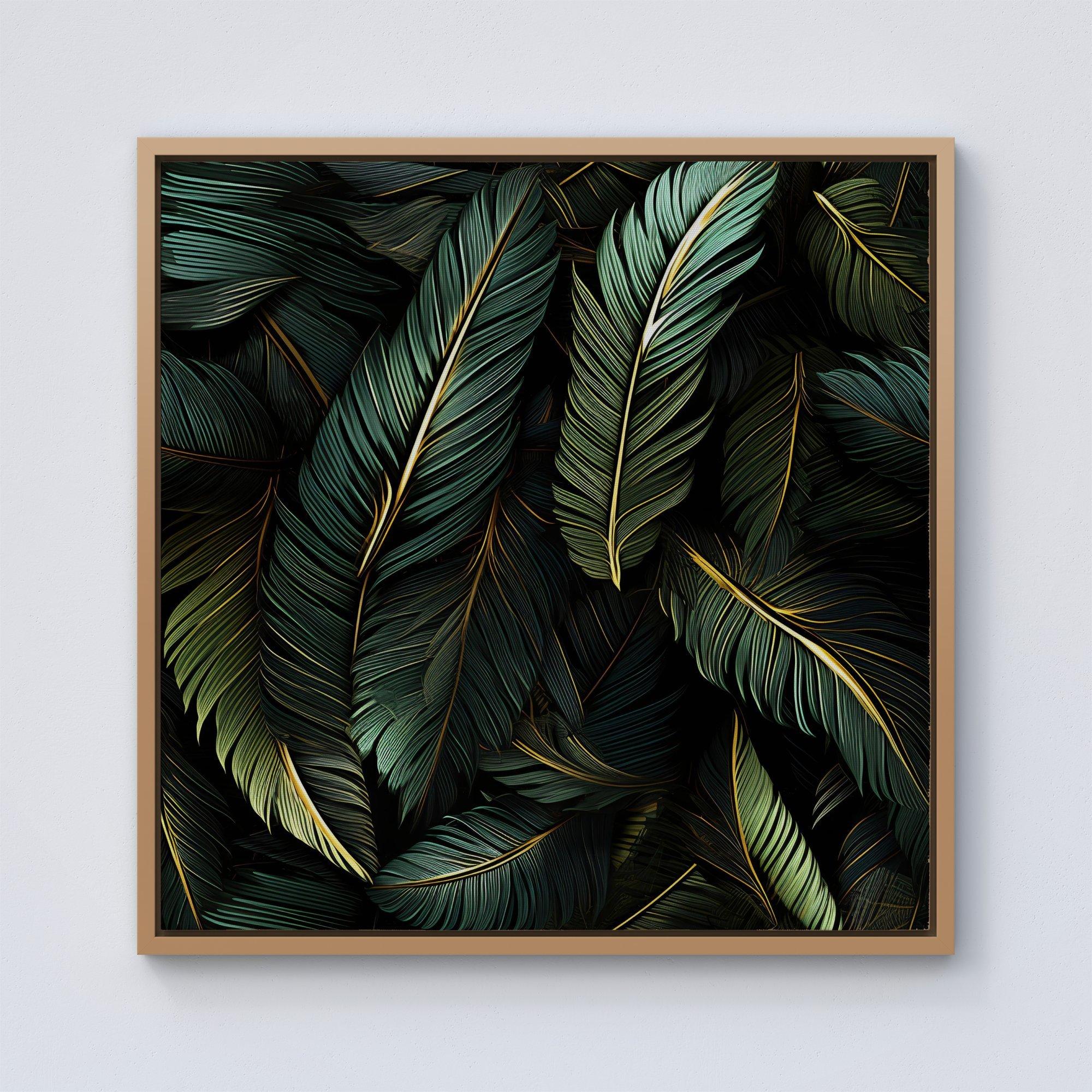 Green and Gold Leaves Framed Canvas